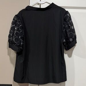 SHEIN Black Blouse with Lace Puff Sleeves